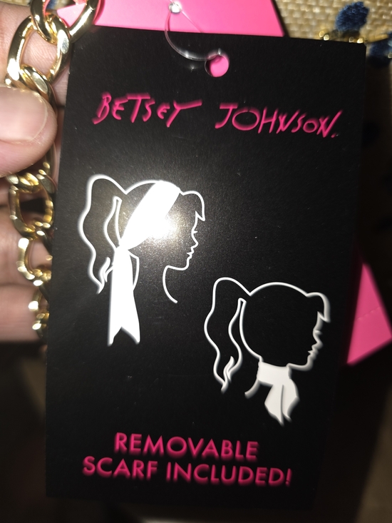 Betsey Johnson Blue Floral Embroidered Straw Tote with Scarf - Picture 5 of 5